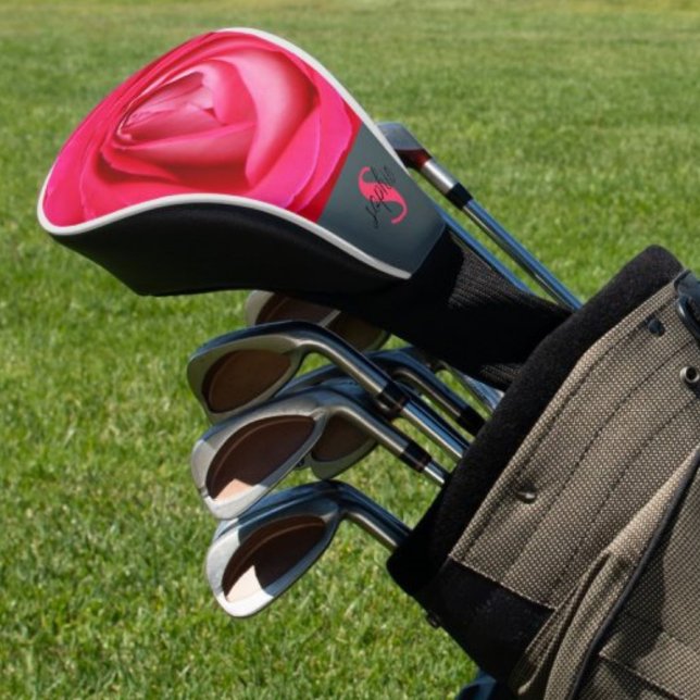 Modern hot pink rose with name  golf head cover (Creator Uploaded)