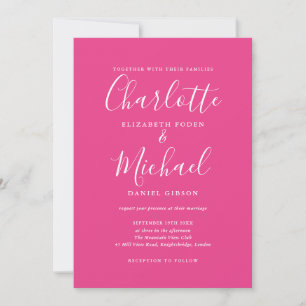 Modern Hot Pink Signature Wedding Invitation