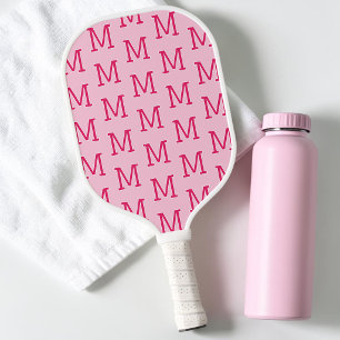 Modern Hot Pink Simple Initial Monogram Pattern Pickleball Paddle