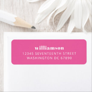 Modern Hot Pink Simple Last Name Return Address  Return Address Label