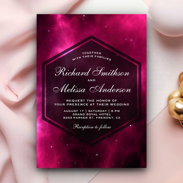 Modern Hot Pink Space Galaxy Wedding Invitation (Creator Uploaded)