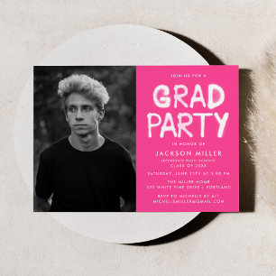 Modern Hot Pink Spray Paint Photo Graduation Party Invitation