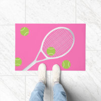 Modern Hot Pink Tennis Racket Ball Rug