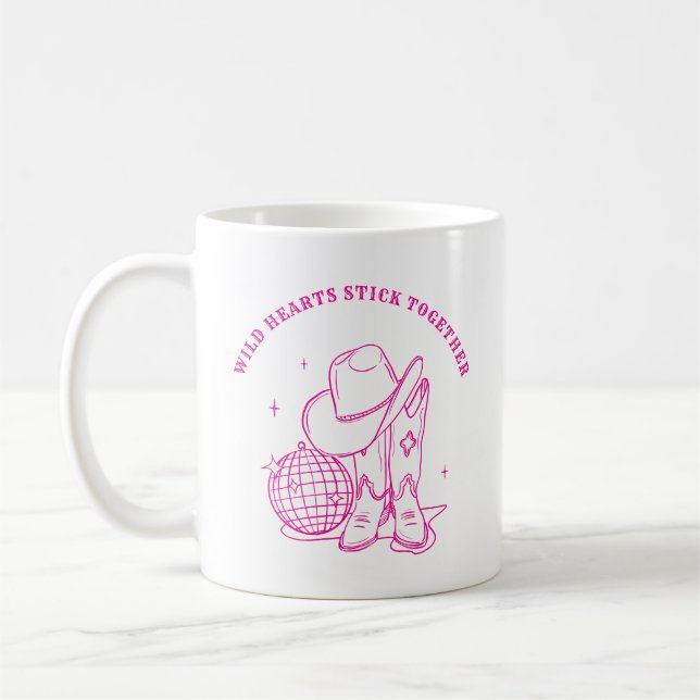 Modern Hot Pink Western Disco Best Friends Quote Coffee Mug (Left)