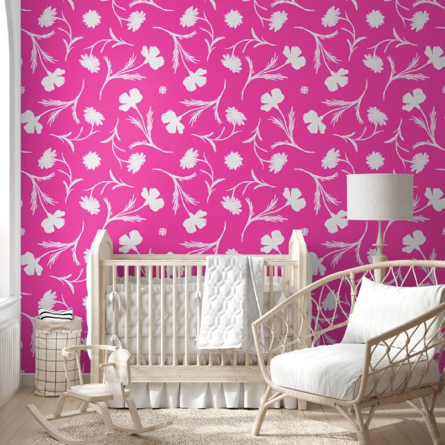  Modern Hot Pink & White Floral Liberty Cute Girly Wallpaper (Kids)