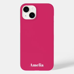 Modern hot pink white script Personalised Name Case-Mate iPhone 14 Case