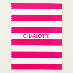 Modern hot pink white striped custom year or name planner