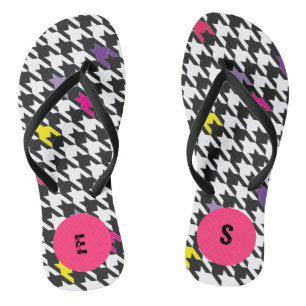 Modern Houndstooth Pattern Pink Purple Yellow Thongs