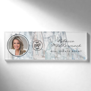 Modern House Art Logo Photo Real Estate Agent Name Tag