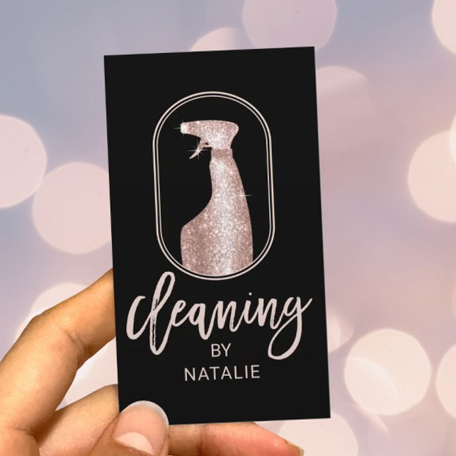 Modern House Cleaning Logo Rose Gold Typography  Business Card (Creator Uploaded)