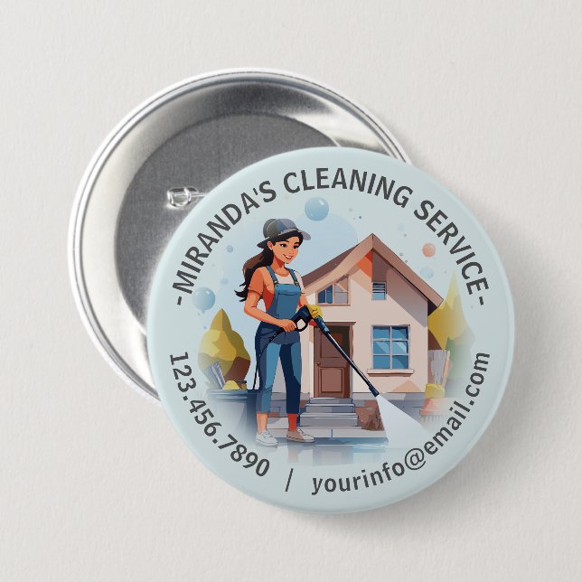 Modern House Cleaning Maid Service Housekeeping 7.5 Cm Round Badge (Front & Back)