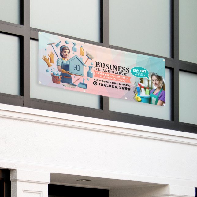 Modern House Cleaning Maid Service Housekeeping Banner (Outside Building)