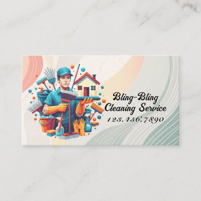 Modern House Cleaning Maid Service Housekeeping Business Card (Front)