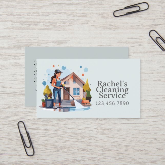 Modern House Cleaning Maid Service Housekeeping Business Card (Front/Back In Situ)