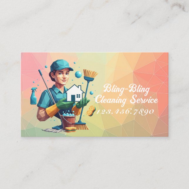 Modern House Cleaning Maid Service Housekeeping Business Card (Front)