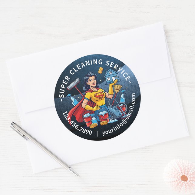 Modern House Cleaning Maid Service Housekeeping Classic Round Sticker (Envelope)