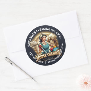 Modern House Cleaning Maid Service Housekeeping Classic Round Sticker