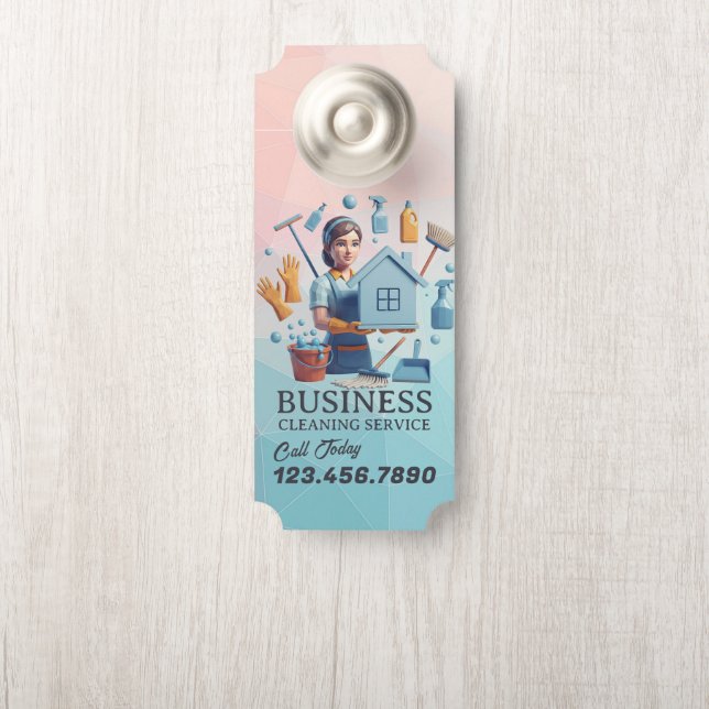 Modern House Cleaning Maid Service Housekeeping Door Hanger (On Knob)