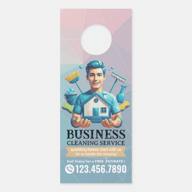 Modern House Cleaning Maid Service Housekeeping Door Hanger (Front)