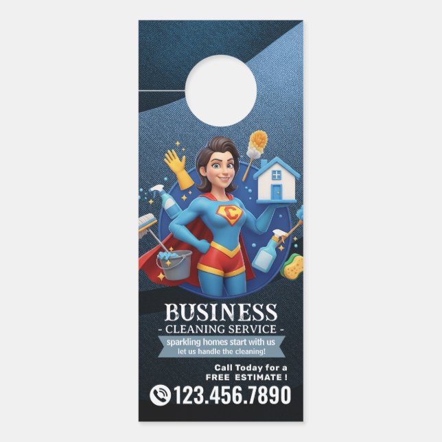 Modern House Cleaning Maid Service Housekeeping Door Hanger (Front)