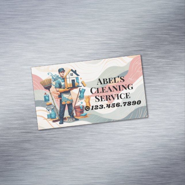 Modern House Cleaning Maid Service Housekeeping Magnetic Business Card (In Situ)