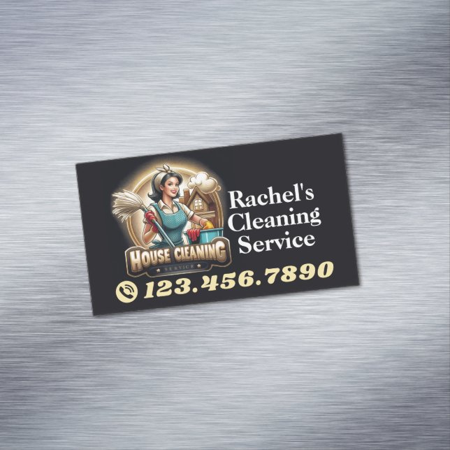 Modern House Cleaning Maid Service Housekeeping Magnetic Business Card (In Situ)