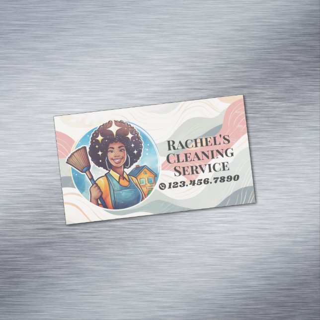Modern House Cleaning Maid Service Housekeeping Magnetic Business Card (In Situ)