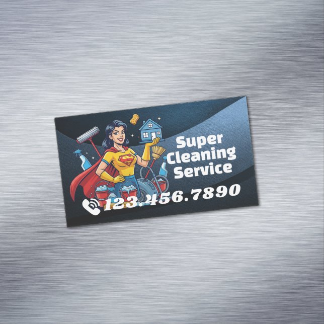 Modern House Cleaning Maid Service Housekeeping Magnetic Business Card (In Situ)