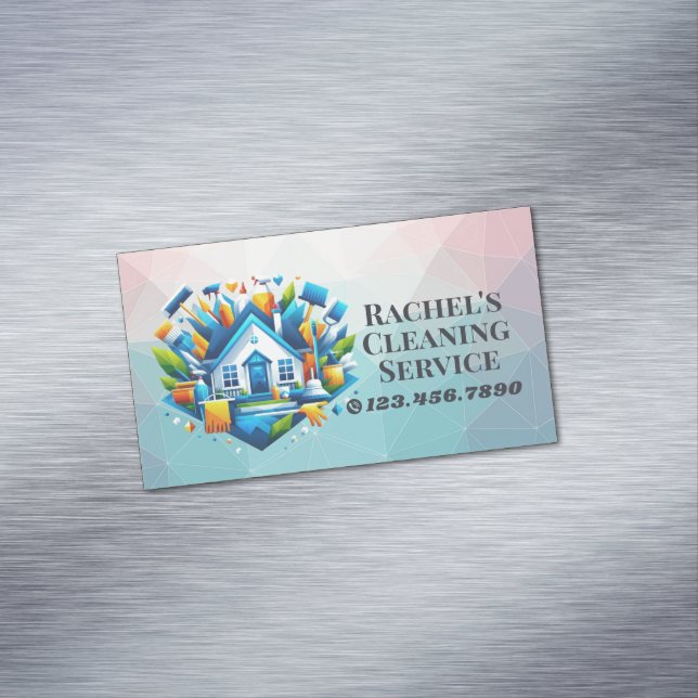 Modern House Cleaning Maid Service Housekeeping Magnetic Business Card (In Situ)