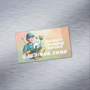 Modern House Cleaning Maid Service Housekeeping Magnetic Business Card