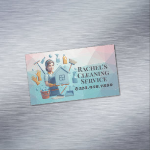 Modern House Cleaning Maid Service Housekeeping Magnetic Business Card