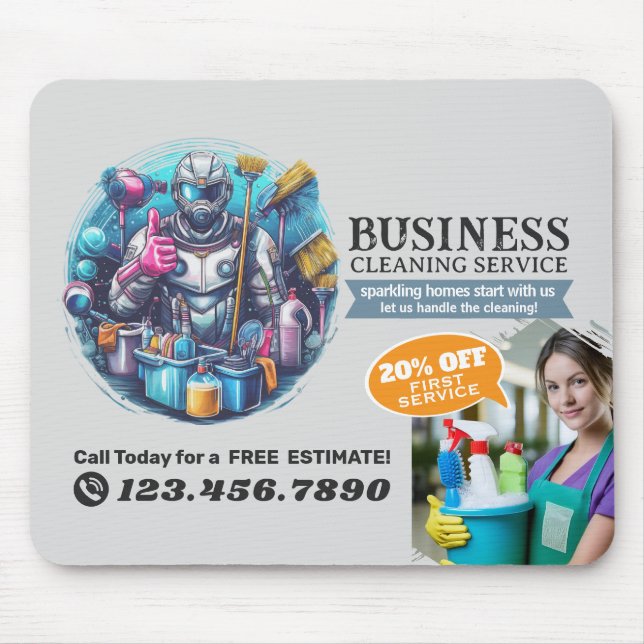 Modern House Cleaning Maid Service Housekeeping Mouse Pad (Front)