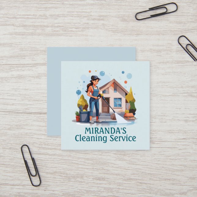 Modern House Cleaning Maid Service Housekeeping Square Business Card (Front/Back In Situ)