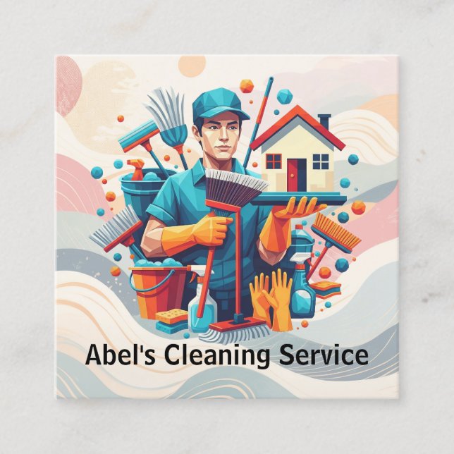 Modern House Cleaning Maid Service Housekeeping Square Business Card (Front)