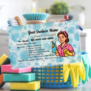 Modern House Cleaning Service Housekeeper Maid Business Card