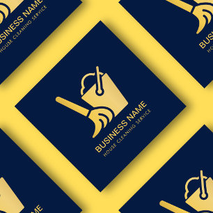 Modern House Cleaning Service Navy And Gold Square Business Card