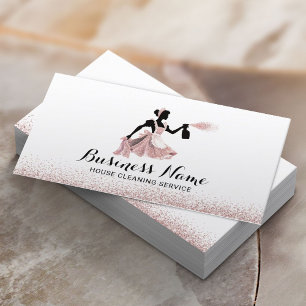 Modern House Cleaning Service Rose Gold Glitter Business Card