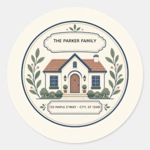 Modern House Family Return Address Classic Round Sticker