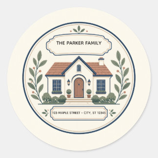 Modern House Family Return Address Classic Round Sticker