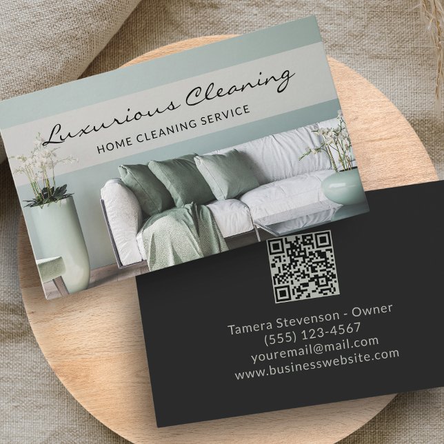 Modern House Home Cleaning Service QR Code Business Card (Creator Uploaded)