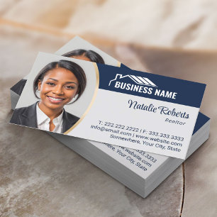 Modern House Logo Real Estate Agent Realtor Photo Business Card