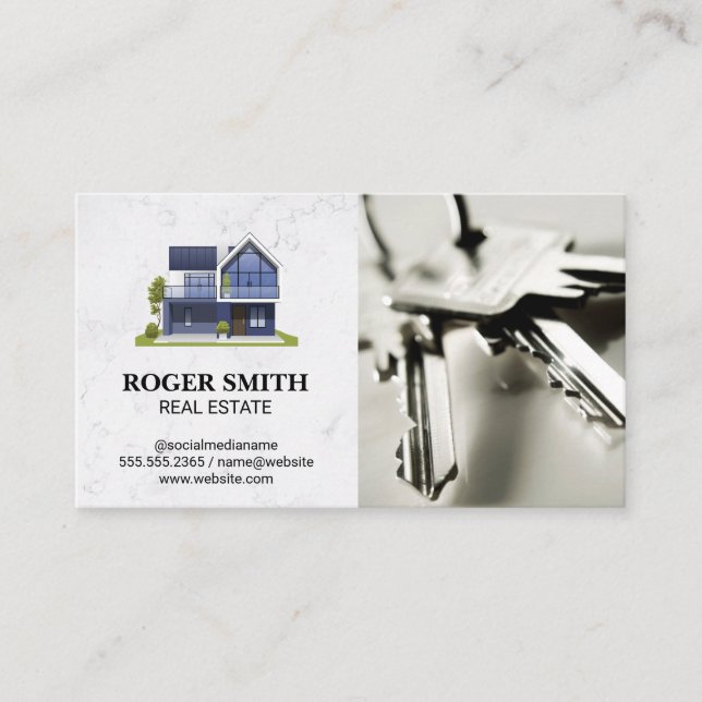 Modern House | White Marble | Keys Business Card (Front)