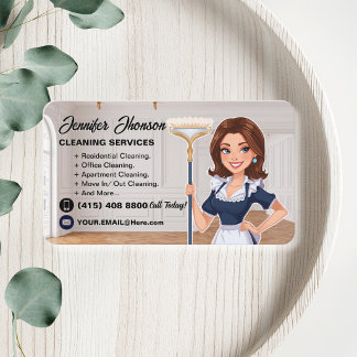 Modern Housekeeper Cleaning Service Business Card