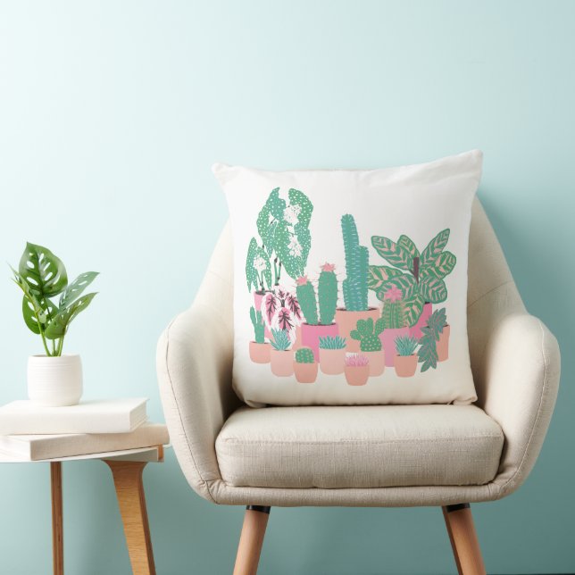 Modern Houseplant Illustration Decorative Pillow (Chair)
