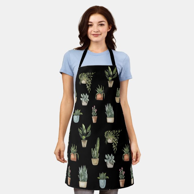 Modern Houseplants Garden Lovers Black Pattern Apron (Worn)