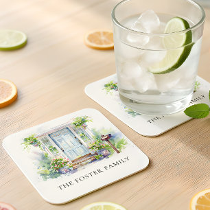 Modern Housewarming Party Simple Watercolor Square Paper Coaster