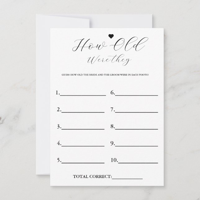 Modern How Old were they bridal Shower Game Card (Front)