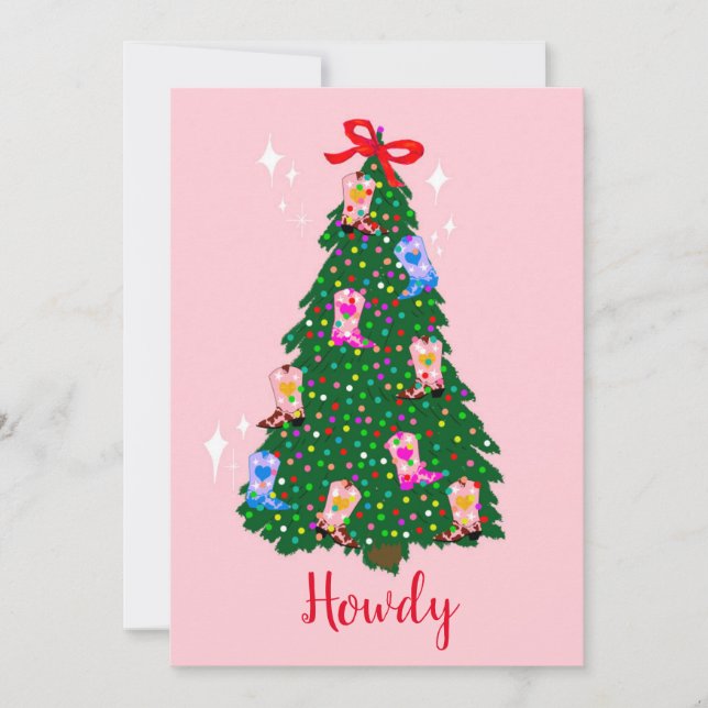 Modern Howdy Cowgirl Western Boots Christmas  Invitation (Front)