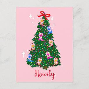 Modern Howdy Cowgirl Western Boots Christmas Postcard