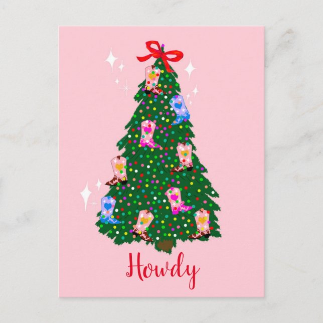 Modern Howdy Cowgirl Western Boots Christmas Postcard (Front)